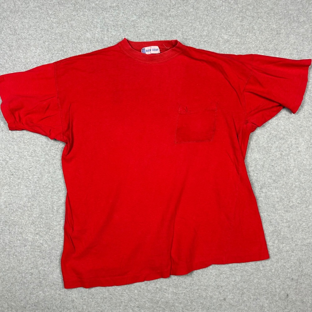 Basic Gear Mens Red Short Sleeve Pocket‎ T-Shirt Crew Neck Vintage Style XL